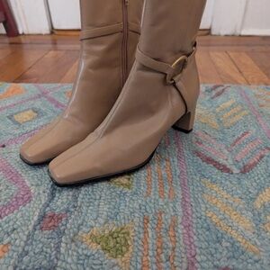 Dorothy Perkins Taupe Square-Toe Mid-Calf Block Heel Boots